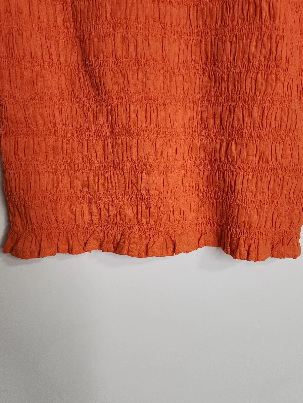 J. Crew Orange Smocked Puff-Sleeve Vibrant Cotton Blouse XS Euro Summer Casual